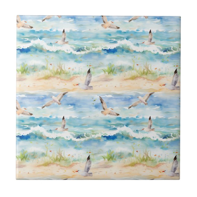 Coastal Sandpiper Shoreline Pattern (2) Ceramic Tile (Front)