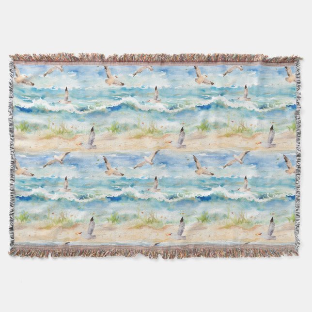 Coastal Sandpiper Shoreline Pattern (2) Throw Blanket (Front)