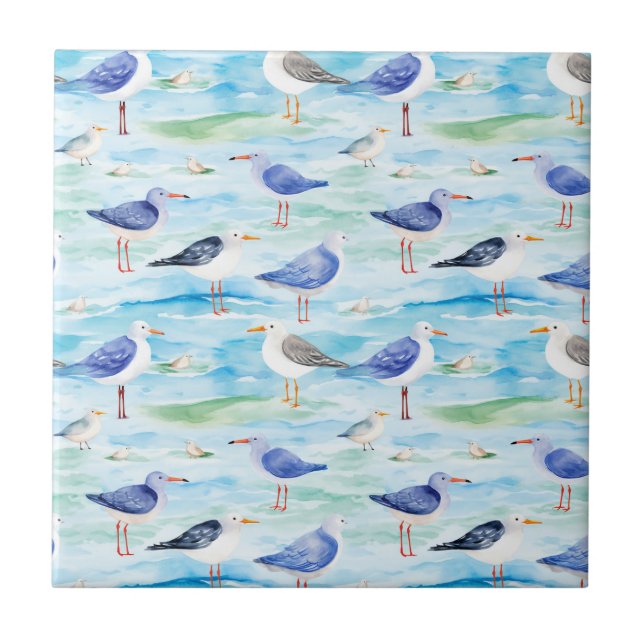 Coastal Sandpiper Shoreline Pattern (3) Ceramic Tile (Front)