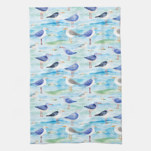 Coastal Sandpiper Shoreline Pattern (3) Tea Towel