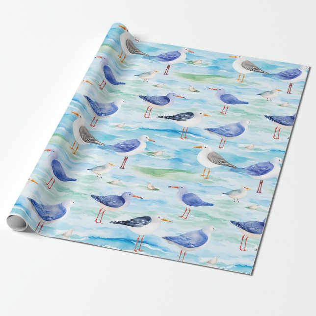 Coastal Sandpiper Shoreline Pattern (3) Wrapping Paper (Unrolled)