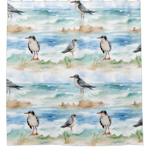 Coastal Sandpiper Shoreline Pattern (4) Shower Curtain