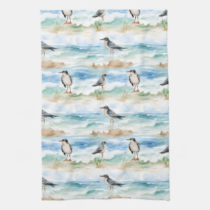 Coastal Sandpiper Shoreline Pattern (4) Tea Towel