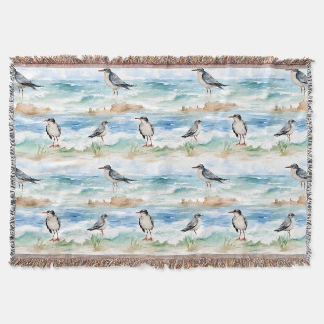 Coastal Sandpiper Shoreline Pattern (4) Throw Blanket (Front)