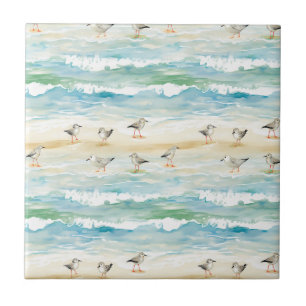 Coastal Sandpiper Shoreline Pattern (5) Ceramic Tile