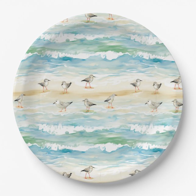 Coastal Sandpiper Shoreline Pattern (5) Paper Plate (Front)
