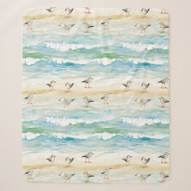 Coastal Sandpiper Shoreline Pattern (5) Sherpa Blanket (Front)
