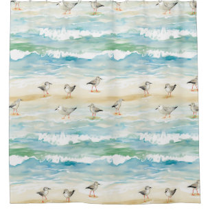Coastal Sandpiper Shoreline Pattern (5) Shower Curtain