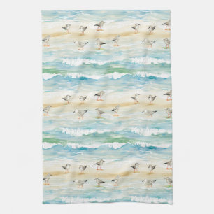 Coastal Sandpiper Shoreline Pattern (5) Tea Towel