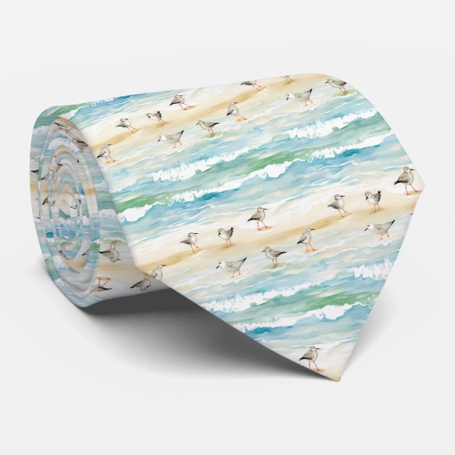 Coastal Sandpiper Shoreline Pattern (5) Tie (Rolled)