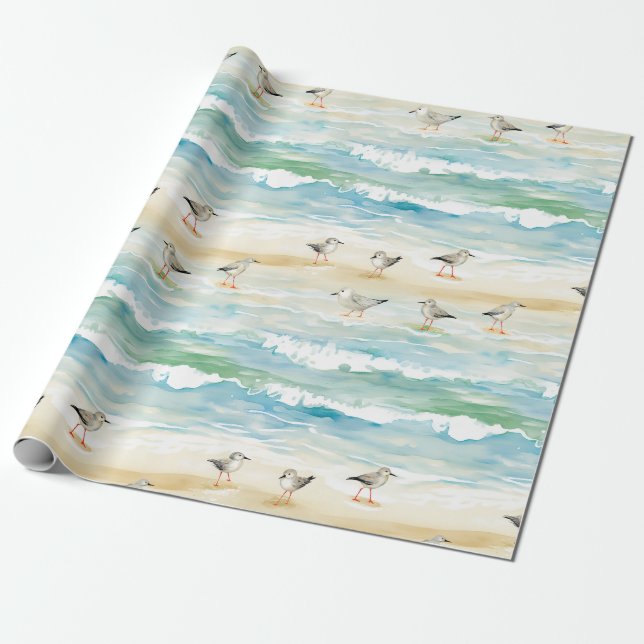 Coastal Sandpiper Shoreline Pattern (5) Wrapping Paper (Unrolled)