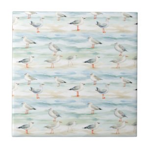 Coastal Sandpiper Shoreline Pattern (6) Ceramic Tile