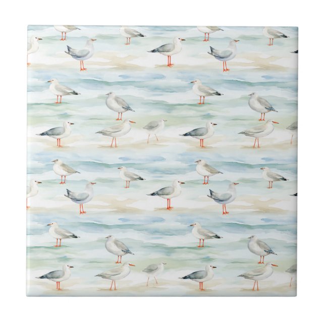 Coastal Sandpiper Shoreline Pattern (6) Ceramic Tile (Front)