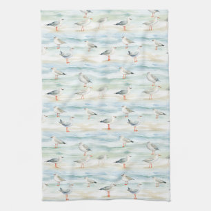 Coastal Sandpiper Shoreline Pattern (6) Tea Towel