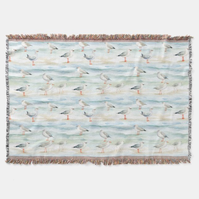 Coastal Sandpiper Shoreline Pattern (6) Throw Blanket (Front)