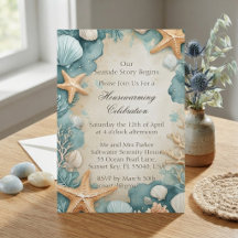 Coastal Sandy Beach Seashells Housewarming Party