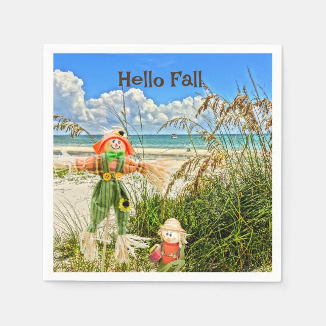 Coastal Sanibel Island Florida Beach & Scarecrow  Napkin (Front)
