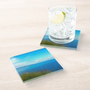 Coastal scene glass coaster