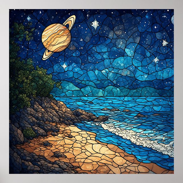 Coastal Scene Under a Starry Sky Poster (Front)