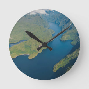 Coastal Scenery In Great Bear Rainforest Round Clock