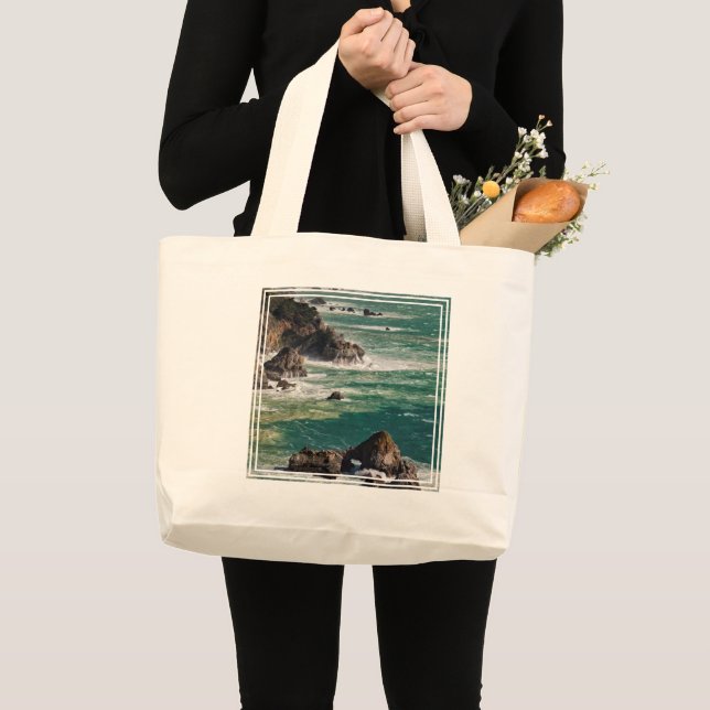 Coastal Scenic With Waves Large Tote Bag (Front (Product))