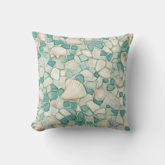 Coastal Sea Glass And Aqua Coloured Beach Stones Cushion