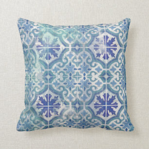 Coastal Sea Glass Beach White Aqua Ocean Blue Art Cushion