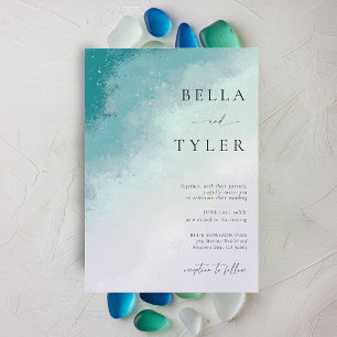 Coastal Sea Glass Teal Lavender Elegant Wedding Invitation