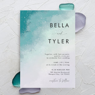 Coastal Sea Glass Teal Lavender Modern Wedding Invitation