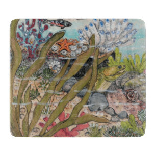 Coastal Sea Life Eel Fish Coral Marine Colorful Cutting Board