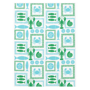 Coastal Sea Life Greek Key Beach Wedding Tablecloth