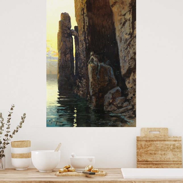 Coastal Sea Mermaid Girl Bare & Lurking Desires Poster (Kitchen)