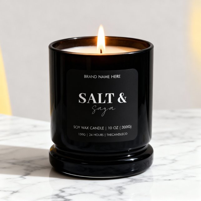 Coastal Sea & Sand Custom Candle Label Black White (Creator Uploaded)
