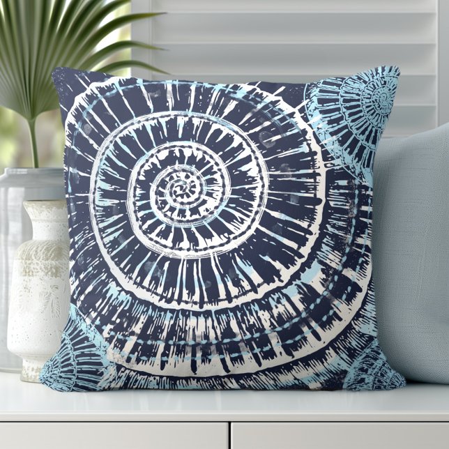 Coastal Sea Shell Blue White Cushion (Discover Gorgeous Coastal Throw Pillows by Totally Coast.)