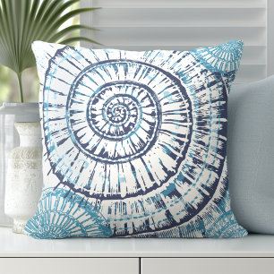 Coastal Sea Shell Blue White Throw Pillow