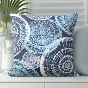 Coastal Sea Shell Blue White Throw Pillow