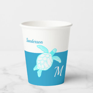 Coastal Sea Turtle Blue Teal White Acrylic Paper Cups