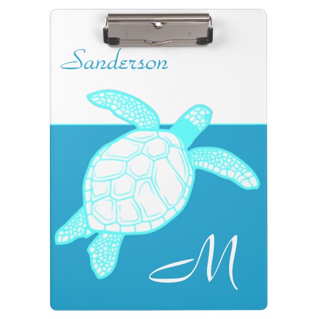 Coastal Sea Turtle  Blue Teal White  Clipboard (Front)