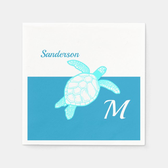 Coastal Sea Turtle  Blue Teal White  Napkin (Front)