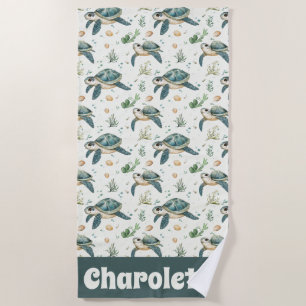 Coastal Sea Turtle Pattern Beach Towel