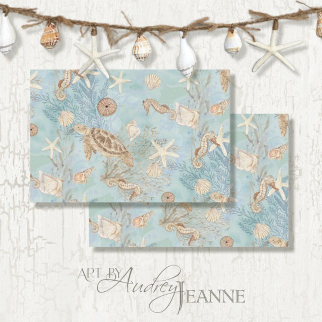 Coastal Sea Turtle Starfish Seahorse Decoupage Tissue Paper (Creator Uploaded)