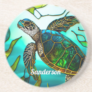 Coastal Sea Turtle Tropical Teal Blue Green  Coaster