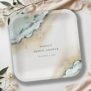 Coastal Sea Wave Sand Beach Nautical Bridal Shower Paper Plate