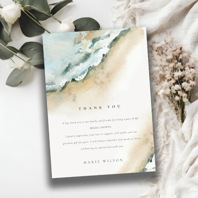 Coastal Sea Wave Sand Beach Nautical Bridal Shower Thank You Card (Creator Uploaded)