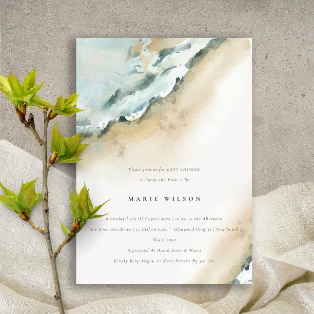 Coastal Sea Waves Sand Beach Baby Shower Invitation (Creator Uploaded)