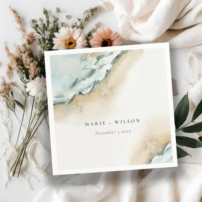 Coastal Sea Waves Sand Beach Nautical Wedding Napkin (Creator Uploaded)