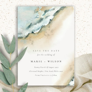 Coastal Sea Waves Sand Beach Save The Date Invitation