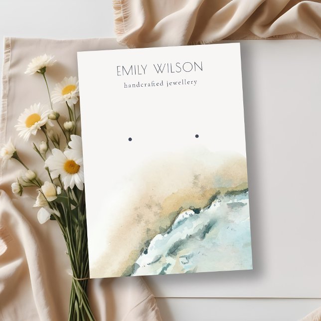 Coastal Sea Waves Sand Beach Stud Earring Display Business Card (Creator Uploaded)