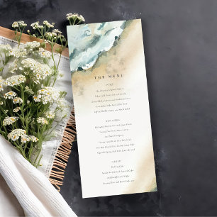 Coastal Sea Waves Sand Beach Wedding Menu Card