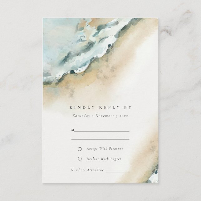 Coastal Sea Waves Sand Beach Wedding RSVP Enclosure Card (Front)